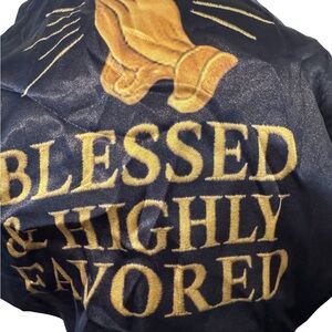 Elegant Black Scarf with Gold Blessing Design